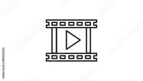 Simple black and white film strip icon with play button.