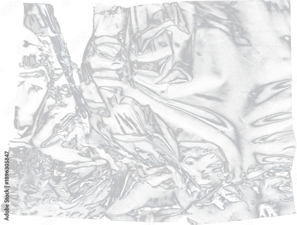 Fototapeta premium Transparent Plastic wrap texture overlay effect. Polyethene packaging. Shrink crumpled plastic sleeve.