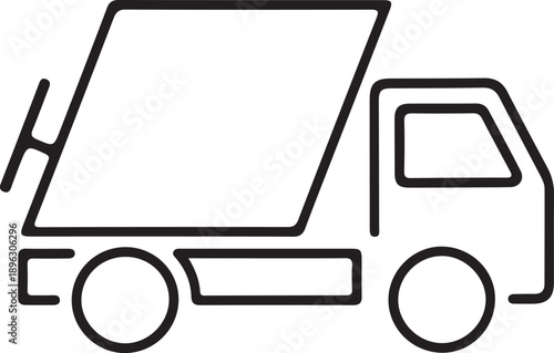 Garbage truck line icon illustration, Minimal black outline icon of a garbage truck used to represent waste collection, municipal sanitation services, and trash transportation concepts.

