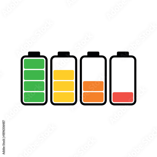 Battery levels displayed in four stages from full to empty
