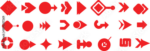 Abstract Pointer and Movement Icons. Isolated vector bullet point collection.  set with geometric shapes, arrows, stars, hearts in outline style