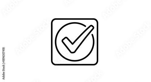 Approved Checkmark Tick Symbol in Rounded Square and Circle Line Icon, Representing Confirmation and Completion on an Isolated White Background.
