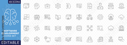 Software development icon set. line Icon Collection. Fully Editable. Vector illustration.