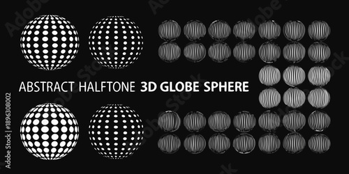 Abstract halftone spheres and globes in varying arrangements