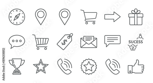 Collection of outline icons for e-commerce, online shopping, and business services on an isolated white background.