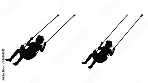 Children swinging on swings a simple black silhouette