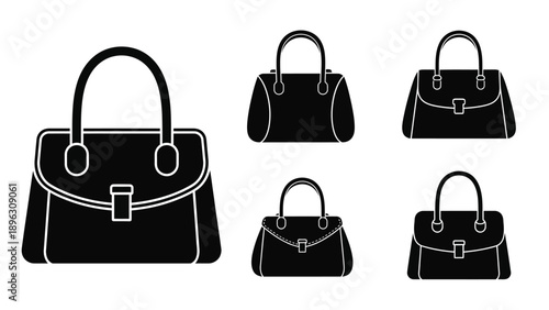Various handbag designs presented in a stark black silhouette