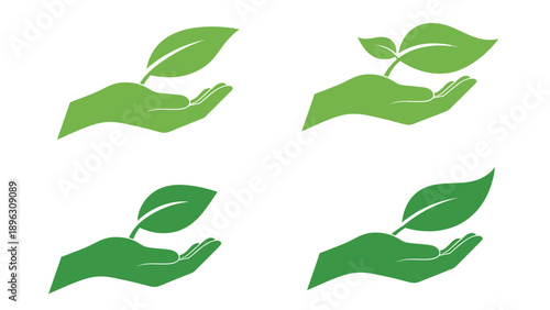 Green hands cradling leaves a symbol of care silhouette
