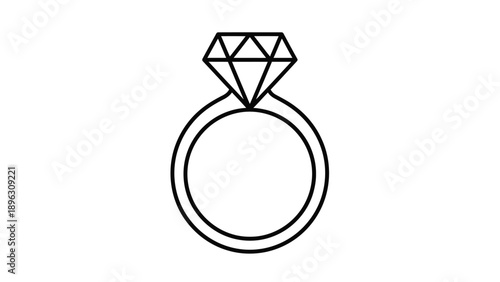 Simple black and white illustration of a diamond ring silhouette