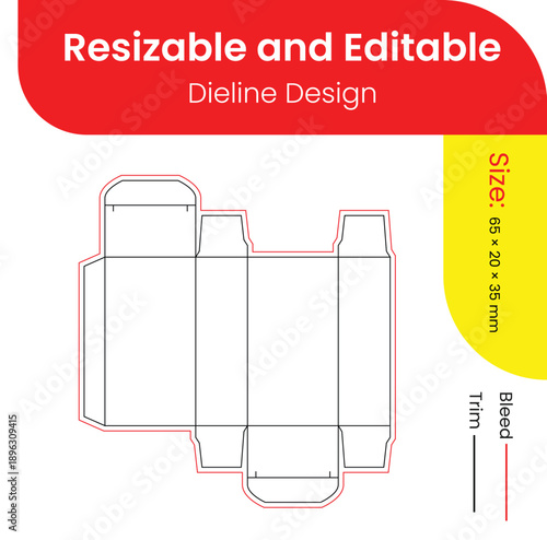 Packaging dieline design template for customizable and editable product boxes, dieline design, box dieline.