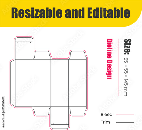 Packaging dieline template for customizable box design and printing, folding box dieline, dieline.