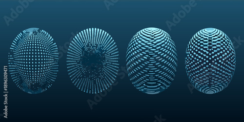 Abstract digital art featuring four evolving oval shapes in blue tones