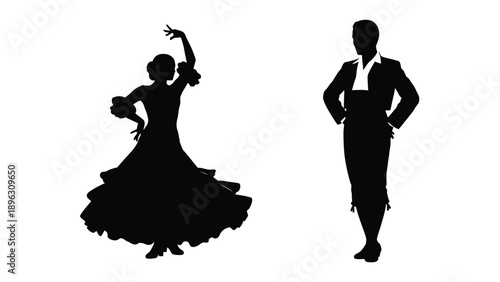 Elegant ballroom dancers in a striking black silhouette