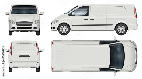 Delivery minivan vector mockup for vehicle branding, corporate identity. Side, front, rear, top view. All elements in the groups are in separate layers for easy editing and recolor