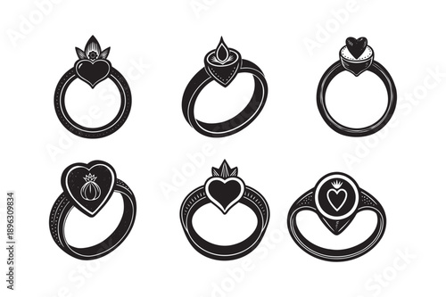 Antique Love Seal Ring Romantic Silhouette Set