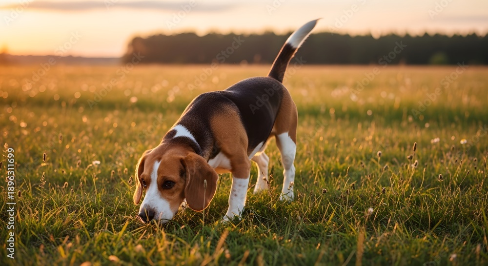 custom made wallpaper toronto digitalBeagle dog exploring grassy field with sunlight and blurred background