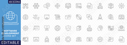 Software development icon set. line Icon Collection. Fully Editable. Vector illustration.