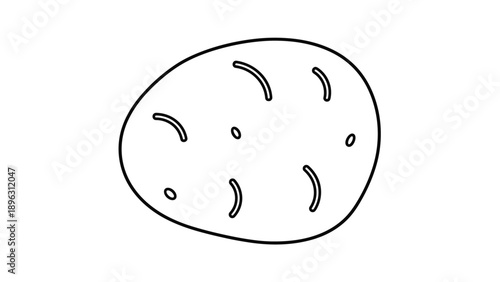 Simple line drawing of a whole potato with small marks on the skin shown in a clean black and white outline style for food art.