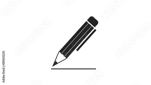 Simple black and white silhouette of a pencil writing or drawing on a horizontal line for educational themes.