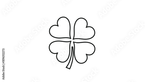Simple black and white line art illustration of a four leaf clover, a traditional symbol for good luck and charm.