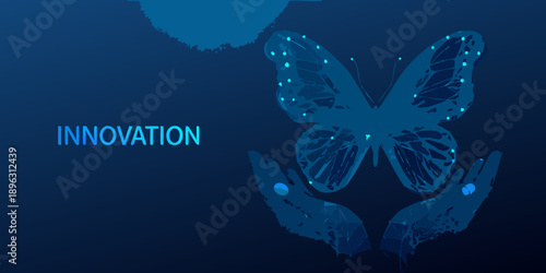 A glowing butterfly formed by lines is held in cupped hands