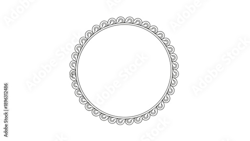 Circular frame with a decorative ornamental border made of repetitive scroll patterns, ideal for labels, logos, or monograms.