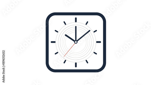 Modern square wall clock design featuring black hands and a minimalist circular pattern on the face for precise timekeeping.