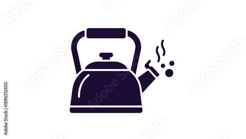Silhouette of a traditional kitchen kettle or teapot with steam and bubbles rising from the spout on a plain white background.