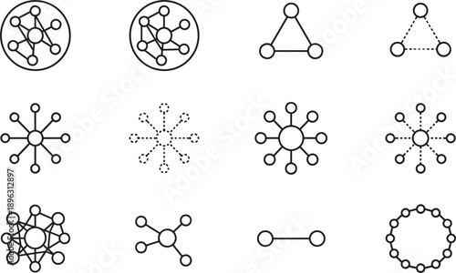 Abstract network connection line icons set with nodes links molecular structure technology communication symbols vector illustration