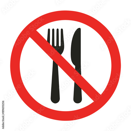 No eating sign with crossed fork and knife in red circle  no food allowed symbol