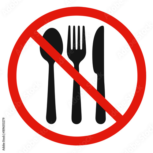 No eating allowed sign with crossed out spoon fork and knife