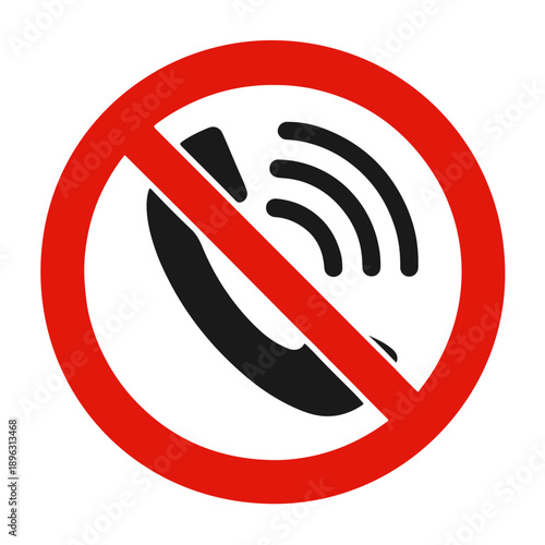 No phone signal icon with red prohibition sign and white background