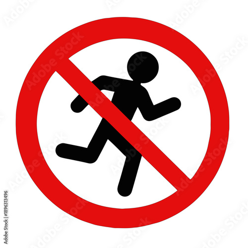 No running allowed sign with stick figure in red circle on white background