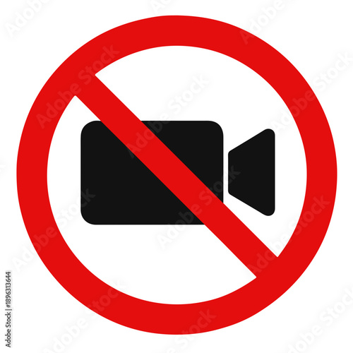No video recording sign with red circle and line through black camera icon  no filming allowed