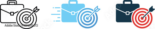 Business target briefcase icon set with goal achievement success strategy productivity symbols vector illustration collection