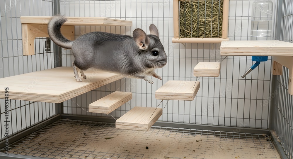 custom made wallpaper toronto digitalChinchilla in cage jumping between wooden platforms looking playful