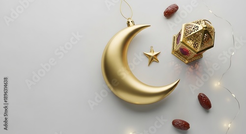 Wallpaper Mural Golden crescent moon with star and lantern on white background decoration Torontodigital.ca