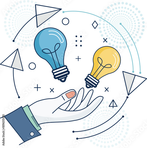 Creative Innovation Concept with Light Bulbs and Geometric Shapes.