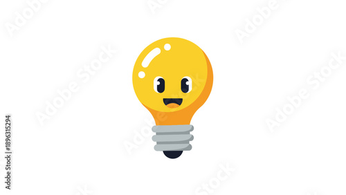 Happy Light Bulb Character with Smiling Face, Idea Symbol