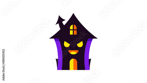 Spooky Haunted House with Glowing Eyes and Grinning Face