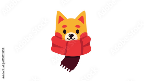 Cute Shiba Inu Dog Head with Red Scarf, Kawaii Style