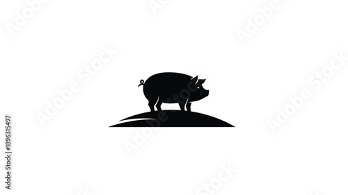 a black pig silhouette standing on a small hill against a white background