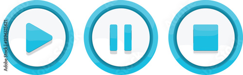 Media player control buttons set with play, pause, and stop icons representing audio video playback, multimedia interface, streaming, and modern digital control design