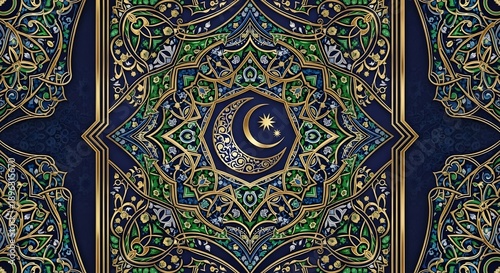 Wallpaper Mural Intricate decorative pattern with crescent moon and star symbol on dark background Torontodigital.ca