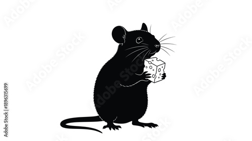 a black mouse silhouette enjoying a piece of swiss cheese