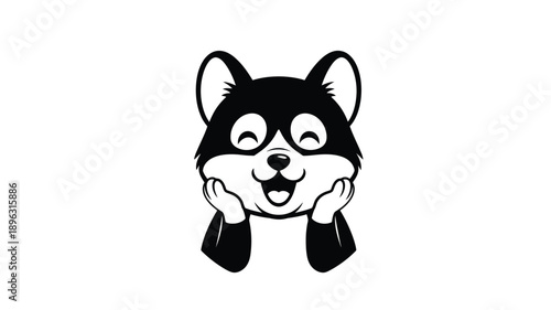 a cute corgi dog wearing glasses paws up smiling cheerfully silhouette