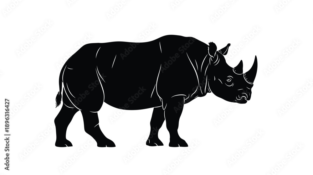 Fototapeta premium a striking black silhouette of a rhinoceros standing on a white background