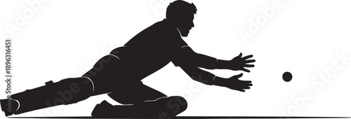 Baseball catcher silhouette catching a ball isolated on transparent background