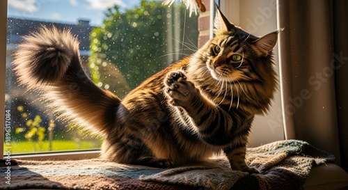 Wallpaper Mural Domestic cat sitting by window basking in warm sunlight Torontodigital.ca