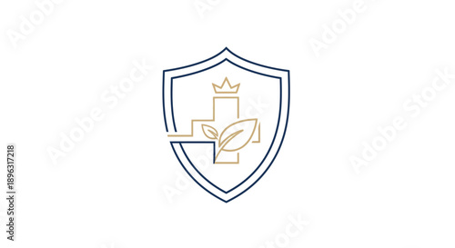 Shield emblem with cross and crown symbolizing protection and faith.